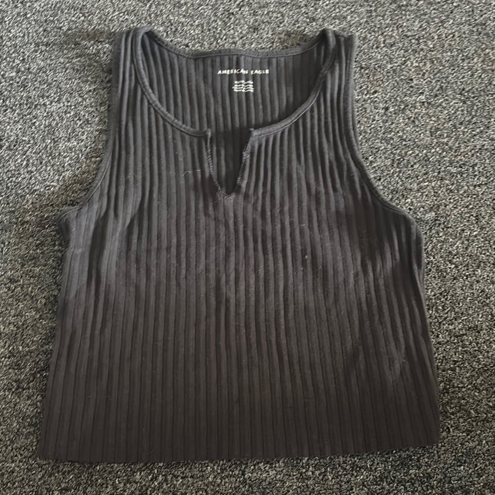 American Eagle Outfitters Gray Ribbed Cut Out Tank Top